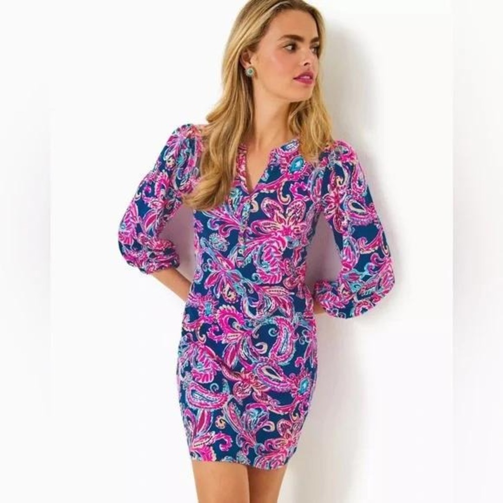 Lilly Pulitzer Emery Dress Long Sleeve in Multi Flitting About Women's S NWOT